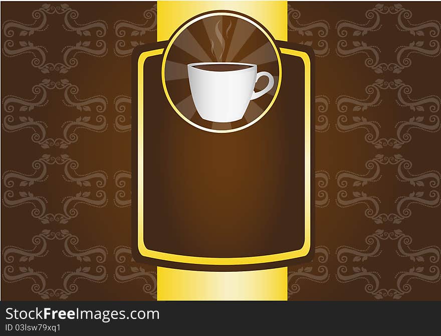 Coffee cup, brown and gold background. illustration. Coffee cup, brown and gold background. illustration