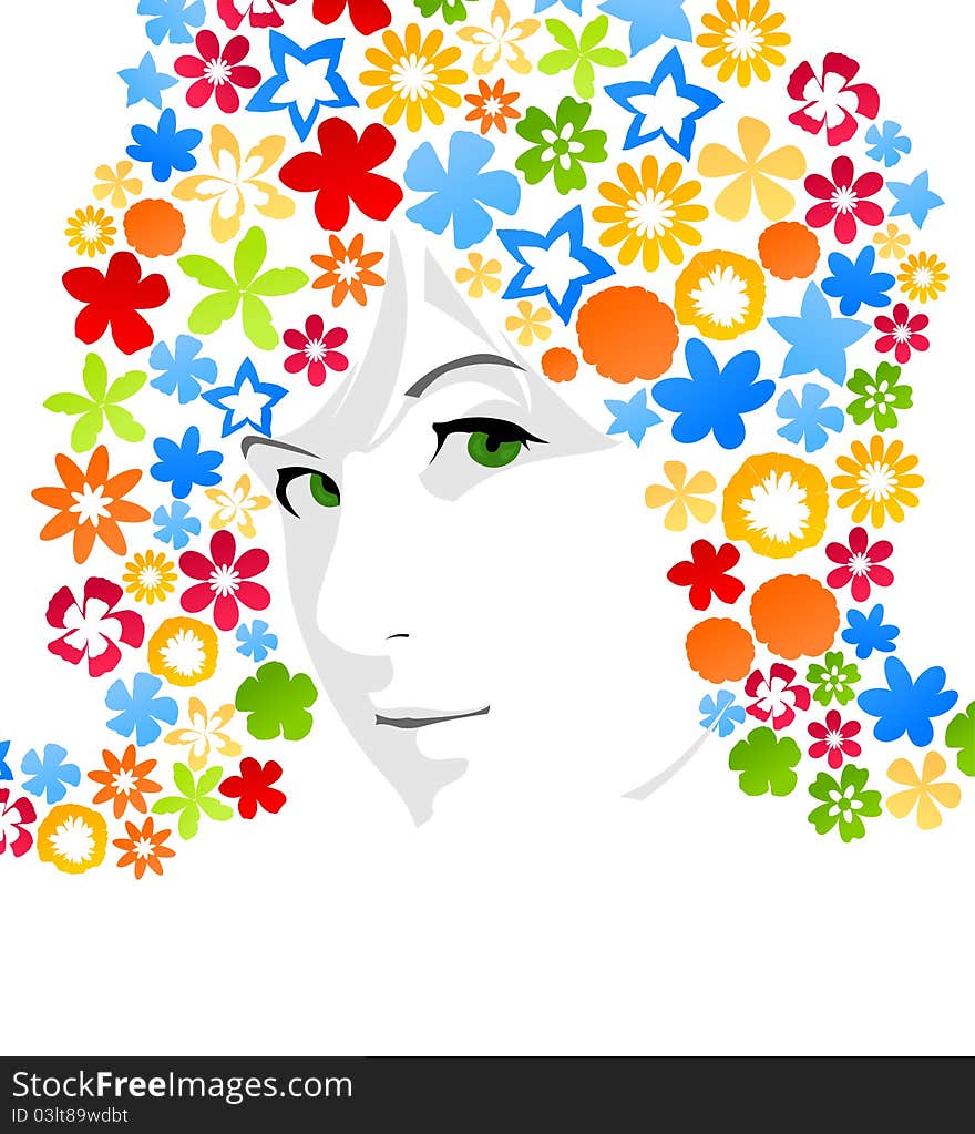 Female hairdress from flowers. A illustration. Female hairdress from flowers. A illustration