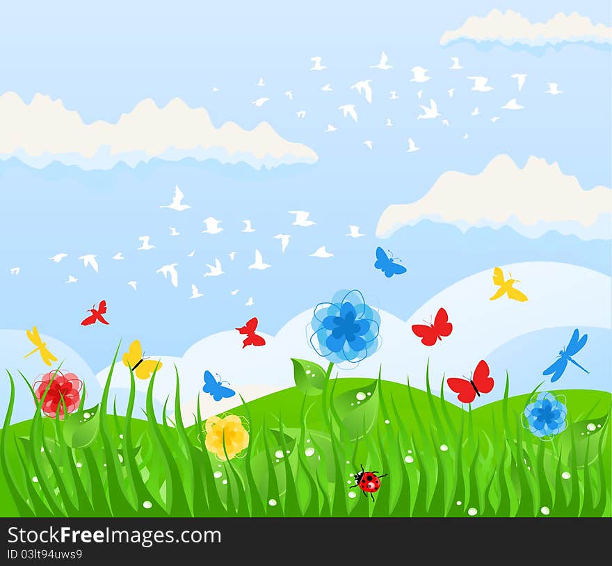 Spring solar background and grass. A illustration. Spring solar background and grass. A illustration