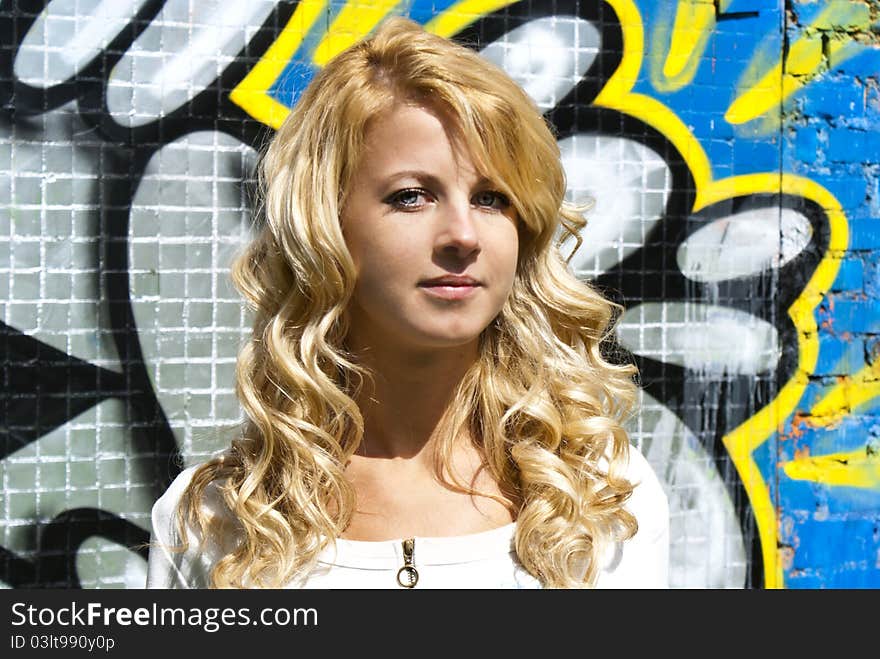 Blondy girl with coloured background