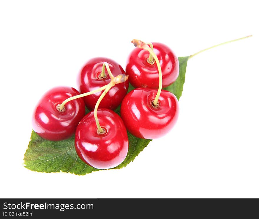 Ry fruits on a mint leaf on white background. Ry fruits on a mint leaf on white background