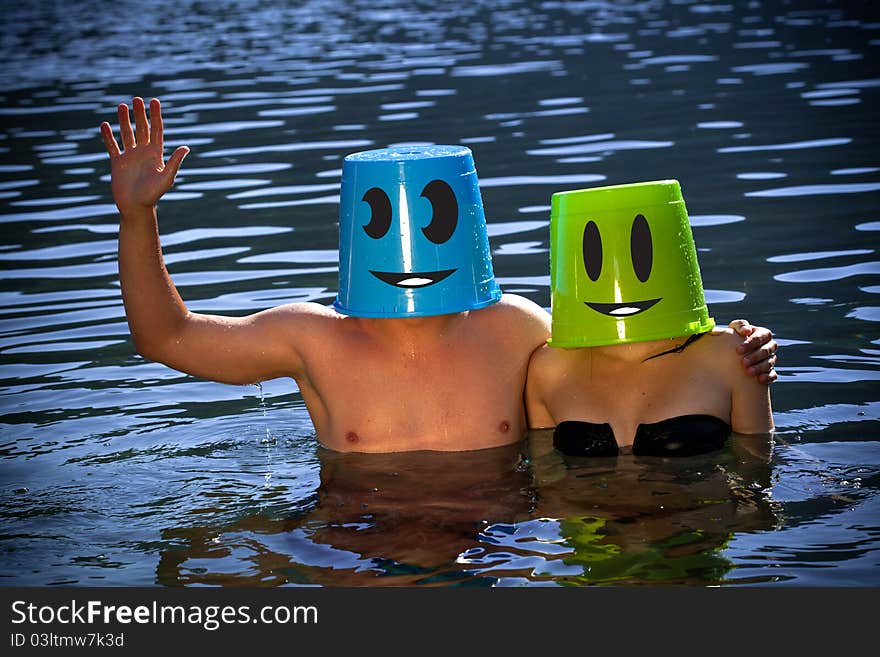 Group of happy finger smileys in nature