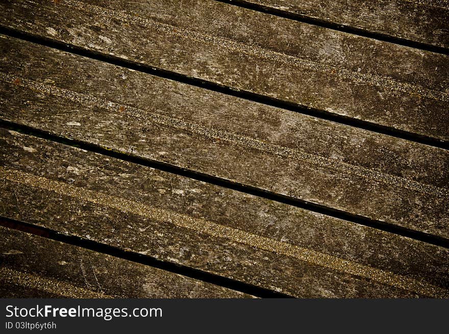 Old wooden boards on a bridge