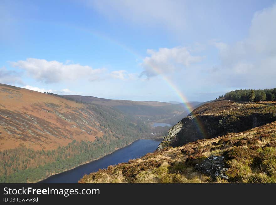 Lakes of Glendalough with rainbow above. Lakes of Glendalough with rainbow above