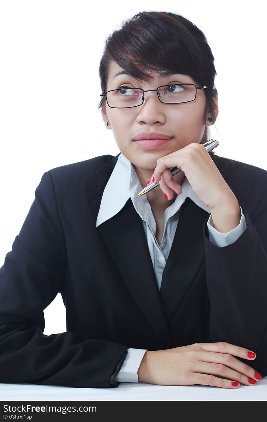 Image of an attentive young asian businesswoman. Image of an attentive young asian businesswoman