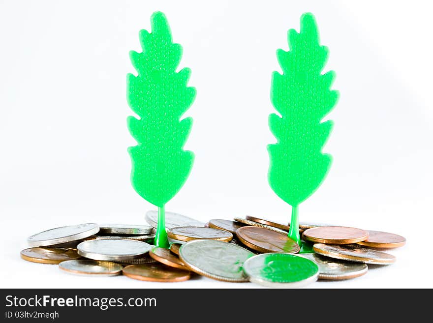 Plastic trees and money, investment concept. Plastic trees and money, investment concept.