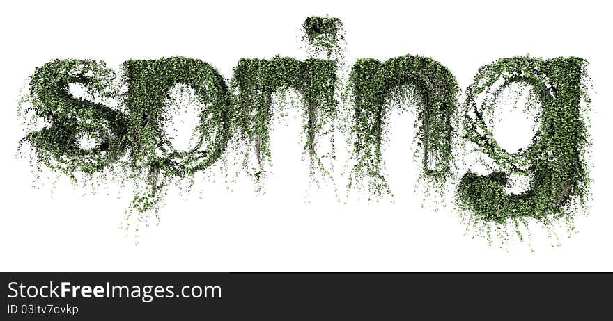 Render of spring text grown with ivy. Render of spring text grown with ivy