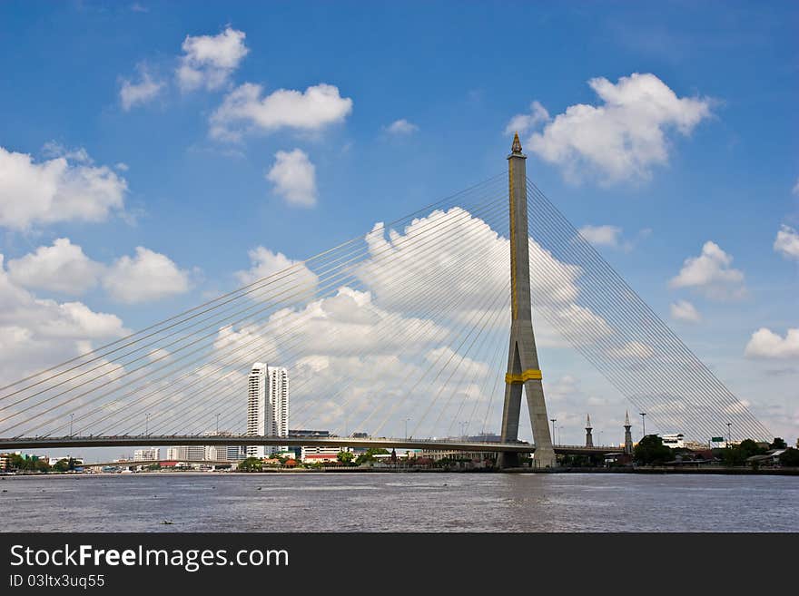 Modern bridge across the Chaopraya river Bangkok Thailand