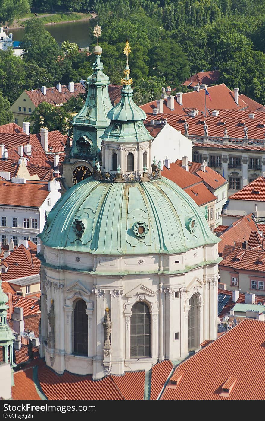 Saint Nicholas Church as seen from Petrin Towe