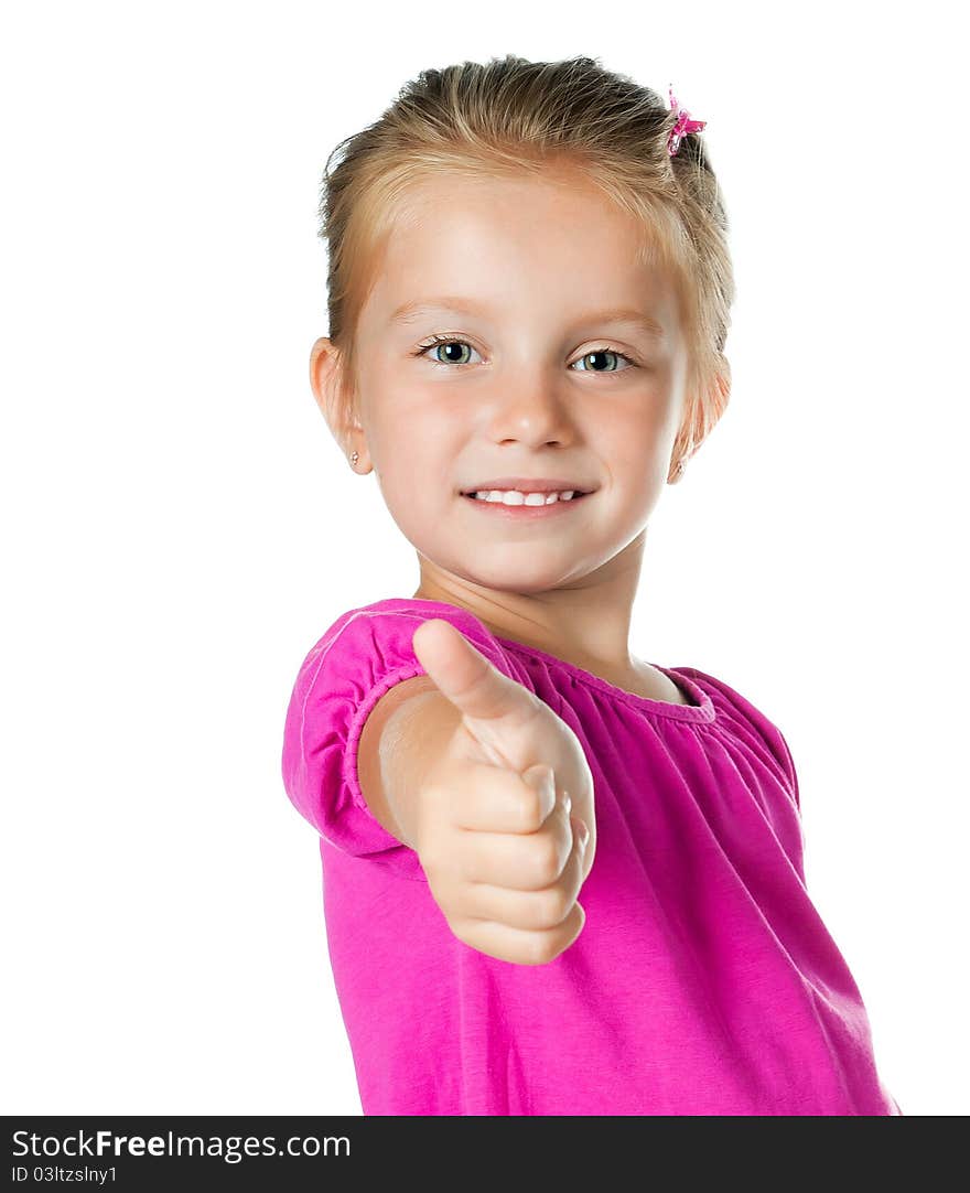 Beautiful little girl isolated on a white background