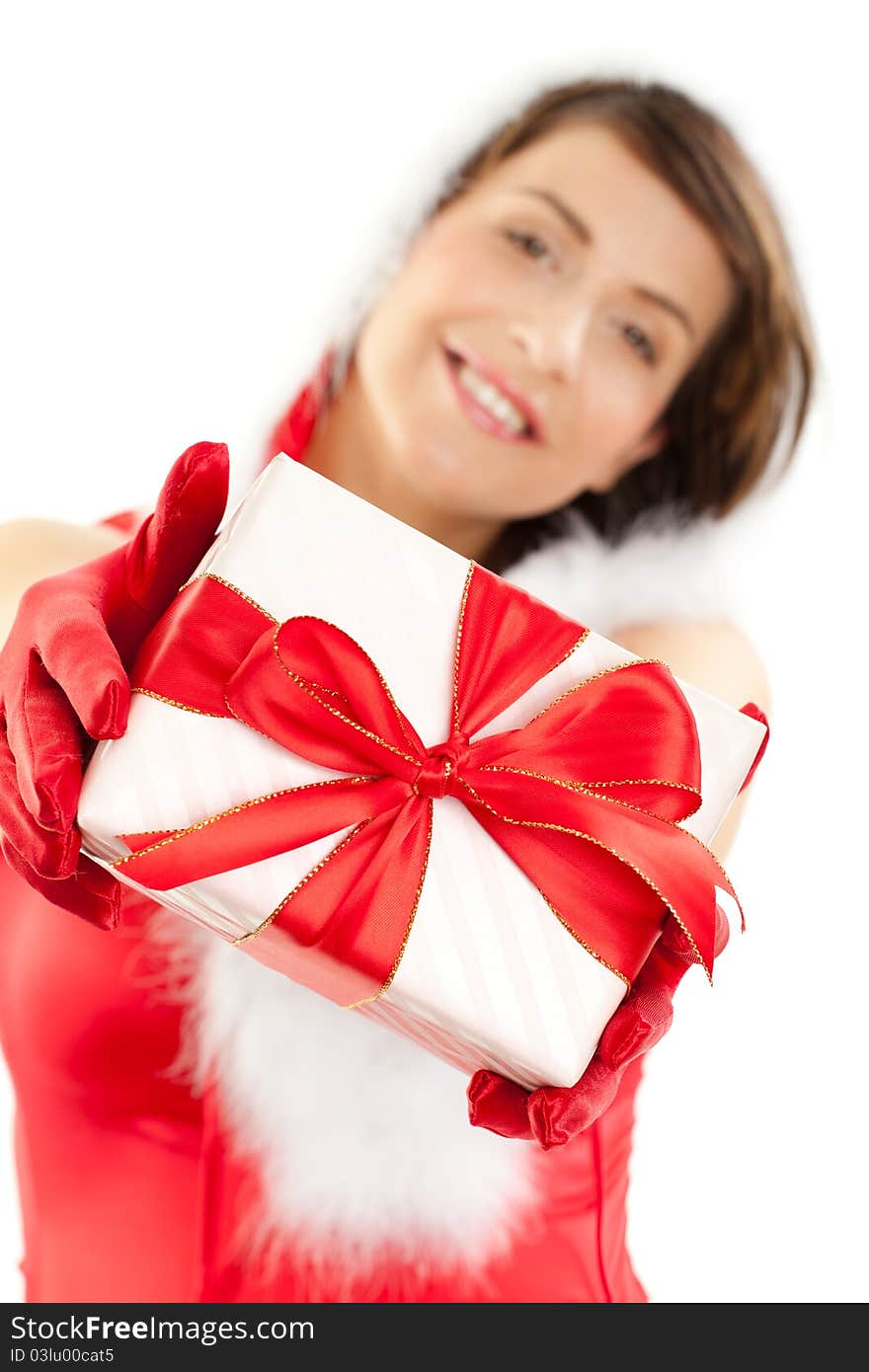 Young beautiful woman holding a gift. Young beautiful woman holding a gift