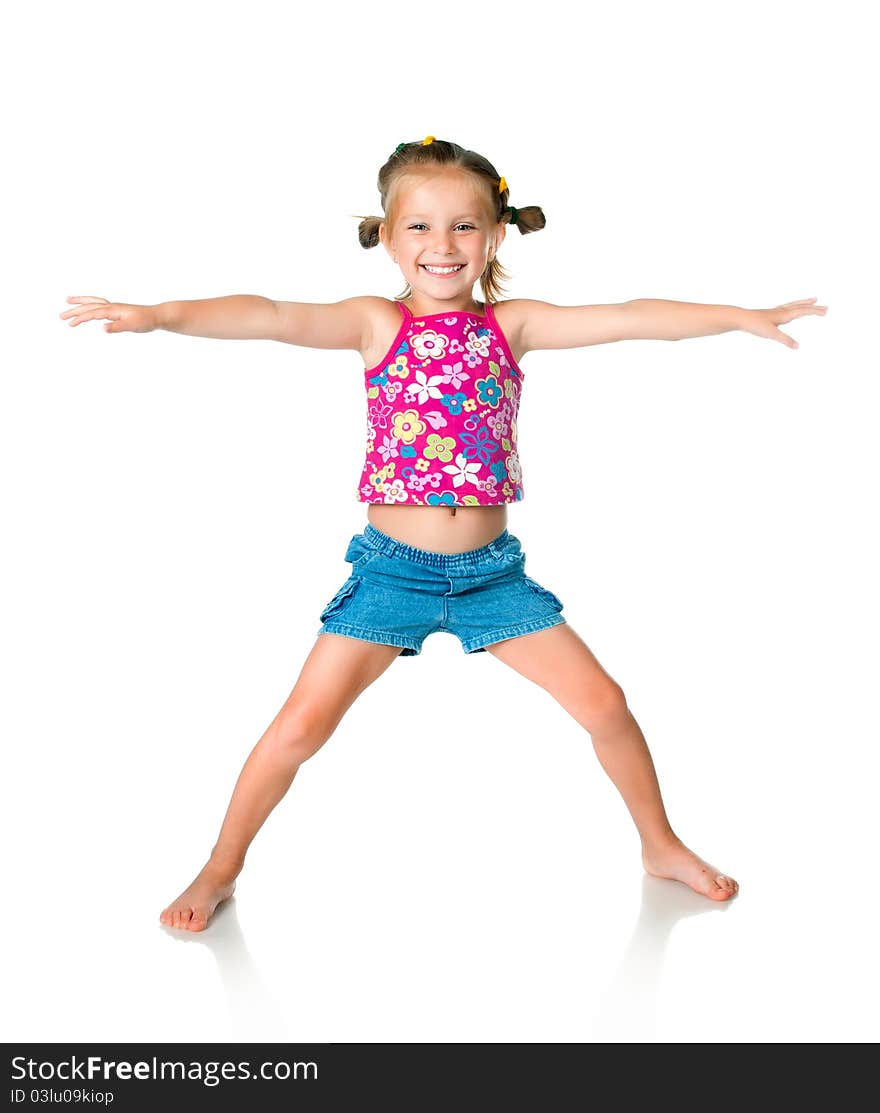 Beautiful little girl isolated on a white background