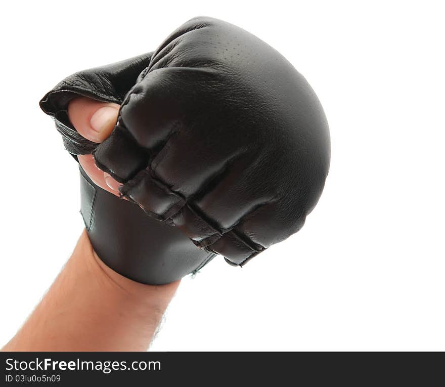 Hand with boxing gloves on white background