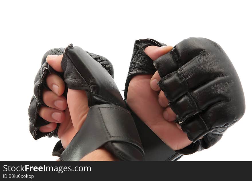 Hand with boxing gloves on white background