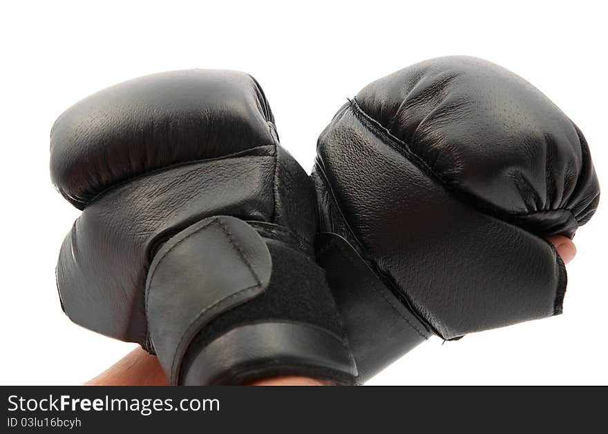 Hand with boxing gloves on white background