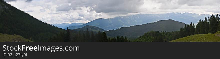 Panorama background in Carpathians. Beautiful montains and landscape in Romania.