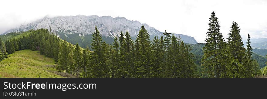 Panorama background in Carpathians. Beautiful montains and landscape in Romania.