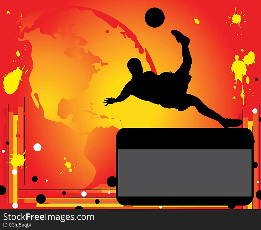 Silhouette of footballer on red background. The football. Silhouette of footballer on red background. The football