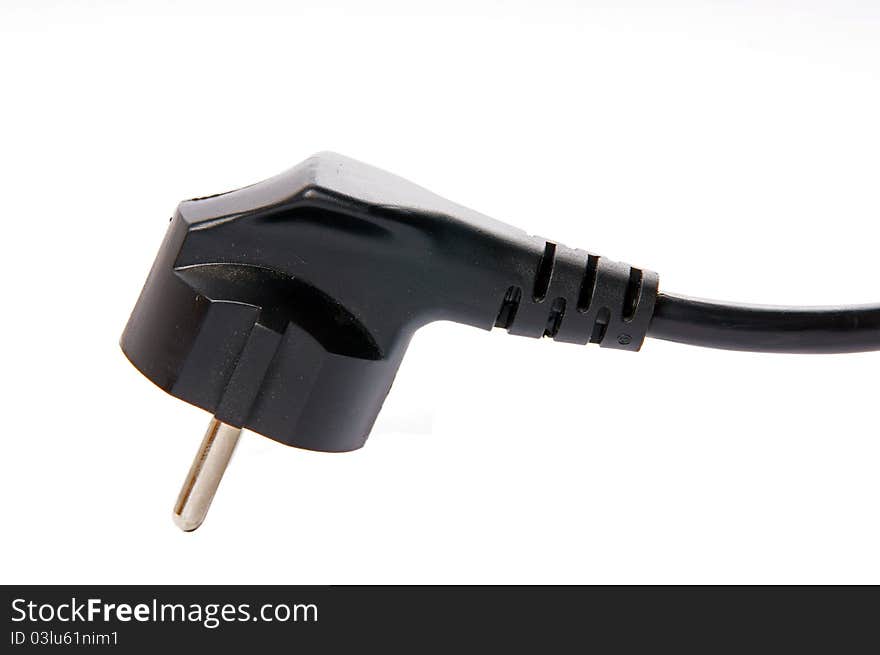 Black power plug of a white background