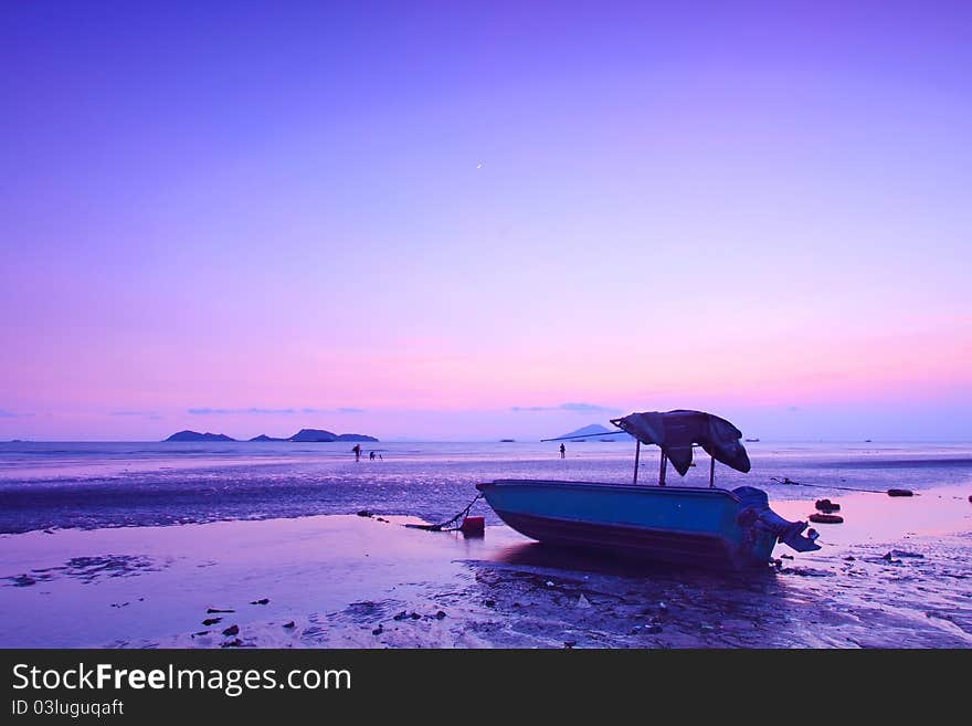 It is the beautiful sunset with a ship. It is the beautiful sunset with a ship.