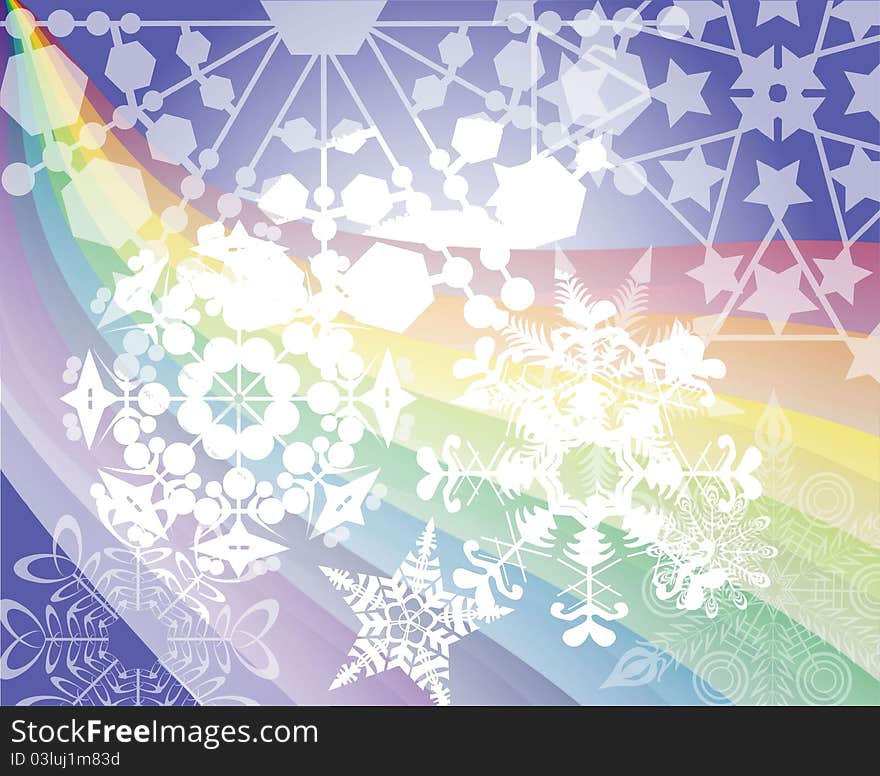 Rainbow and snow-flakes, vector, decoration, christmas, new year. Rainbow and snow-flakes, vector, decoration, christmas, new year