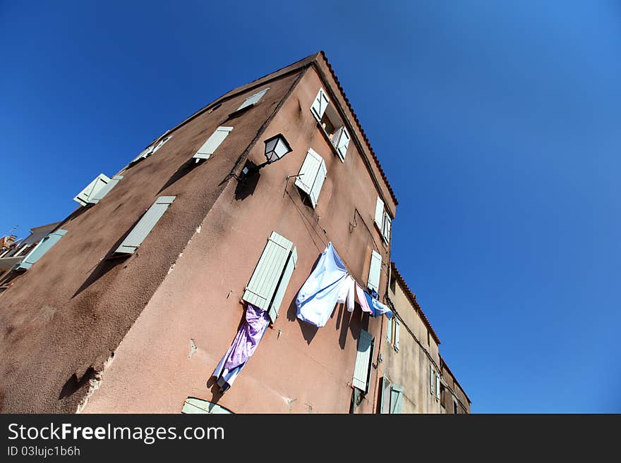 Residential building with drying clothes