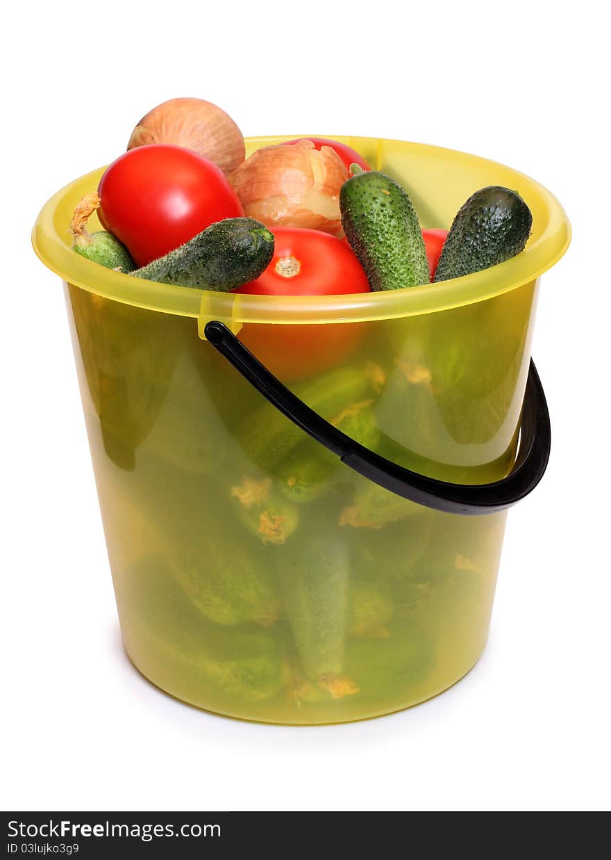 Cucumber And Tomato In Bucket