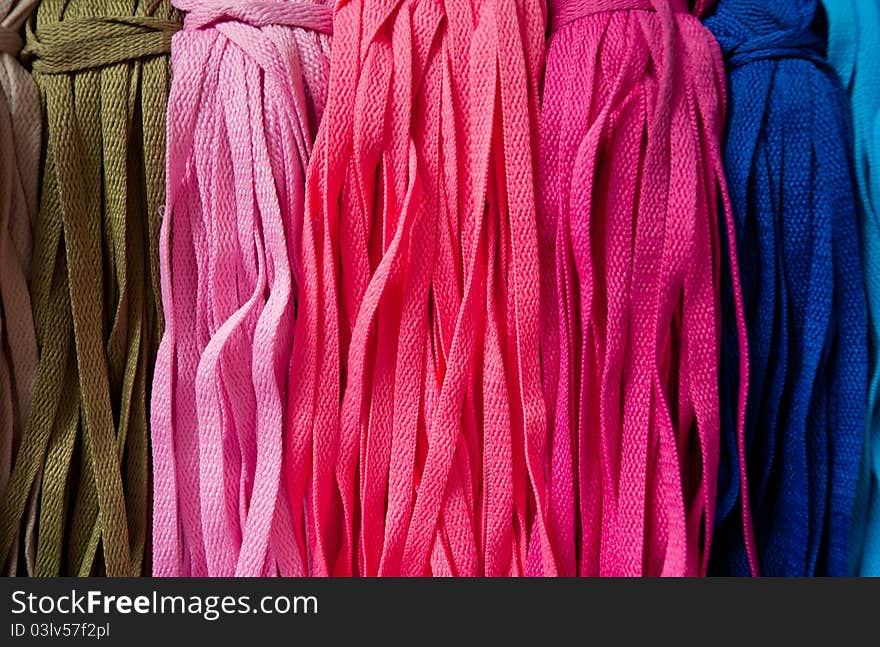 Colorful shoelaces hanging for sale