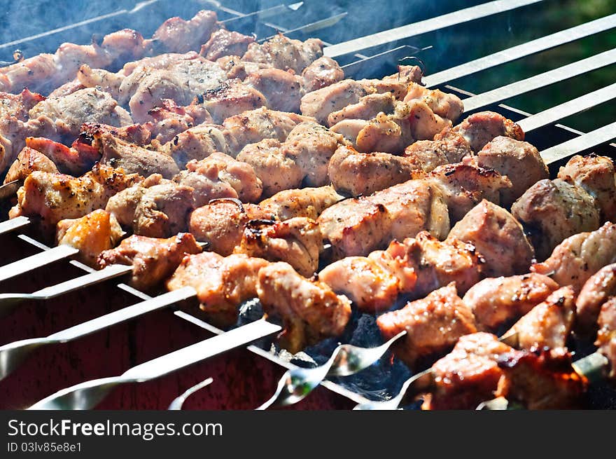 Fried meat on the grill