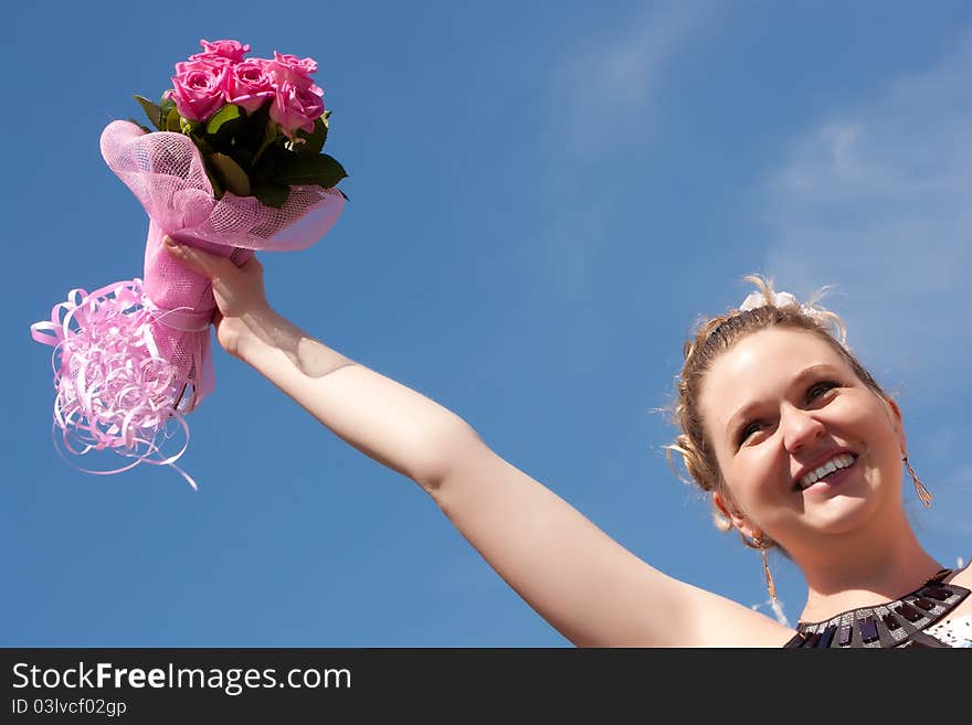 Happy Bride With Flowers