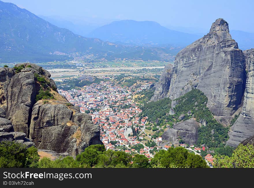 Meteora mountain and Kalambaka city in Greece. Meteora mountain and Kalambaka city in Greece