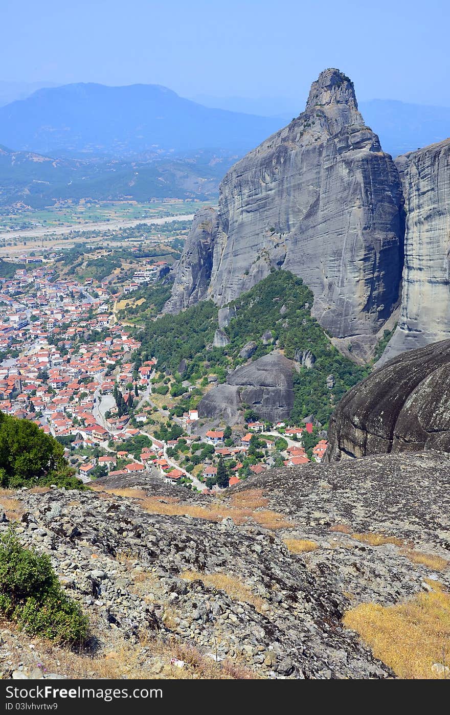 Meteora mountain and Kalambaka city in Greece. Meteora mountain and Kalambaka city in Greece