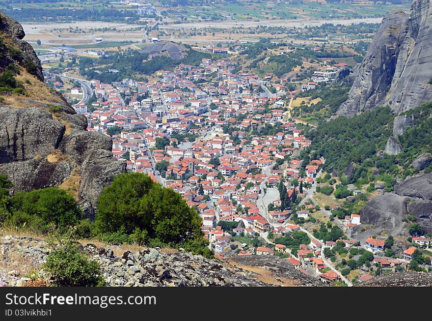 Kalambaka landscape viewed from Meteora mountains