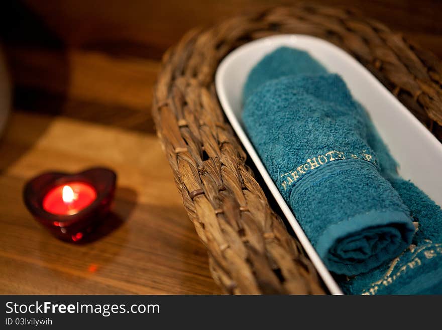 SPA setting – towel and heart candle