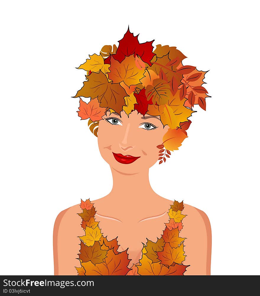 Elegant autumn girl with leaves