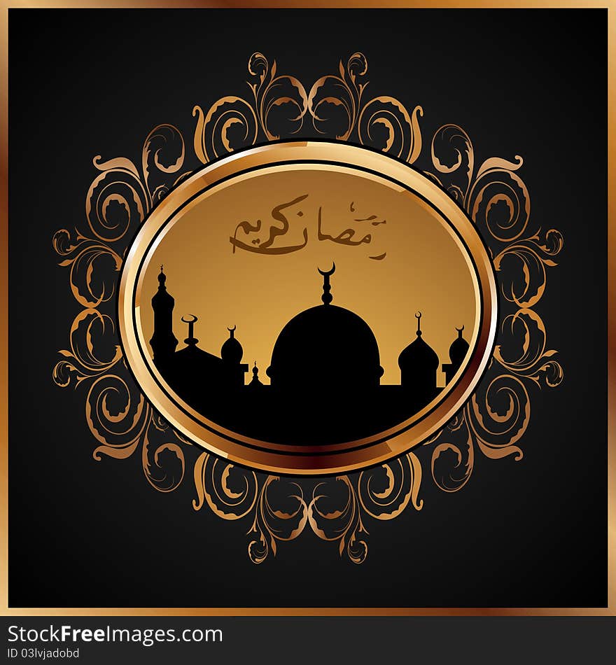 Illustration ramazan mubarak card with floral frame - vector