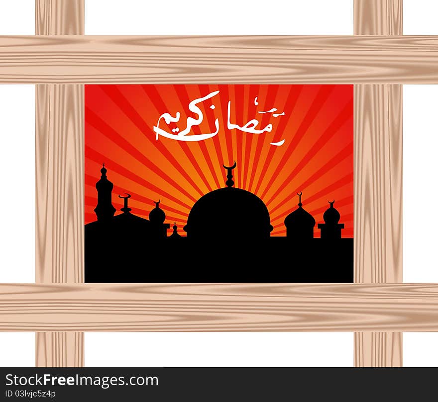 Illustration ramazan celebration background with wooden frame - vector