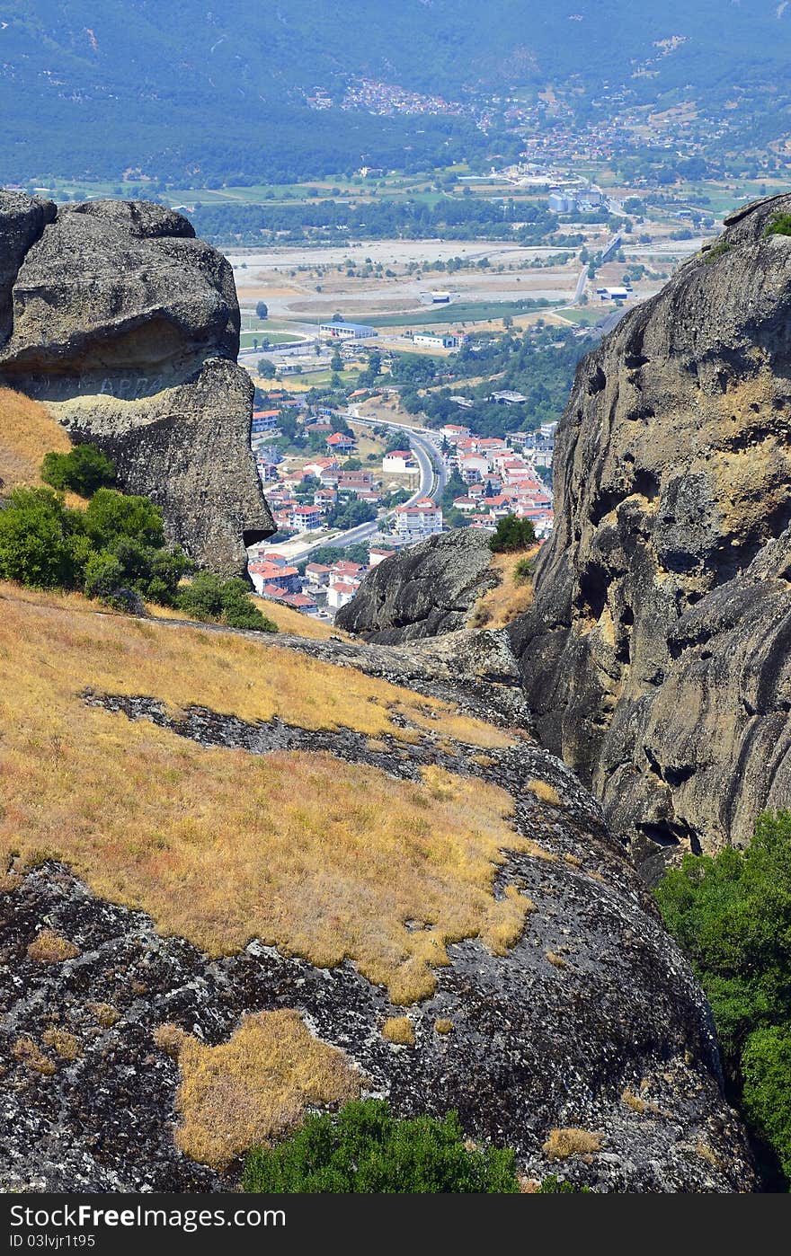 View of Kalampaka city in Greece from meteora mountains. View of Kalampaka city in Greece from meteora mountains