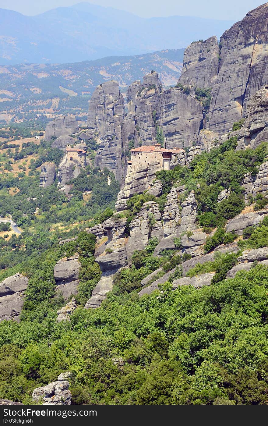 Monasteries on top Meteora rocks in Greece near Kalampaka city. Monasteries on top Meteora rocks in Greece near Kalampaka city