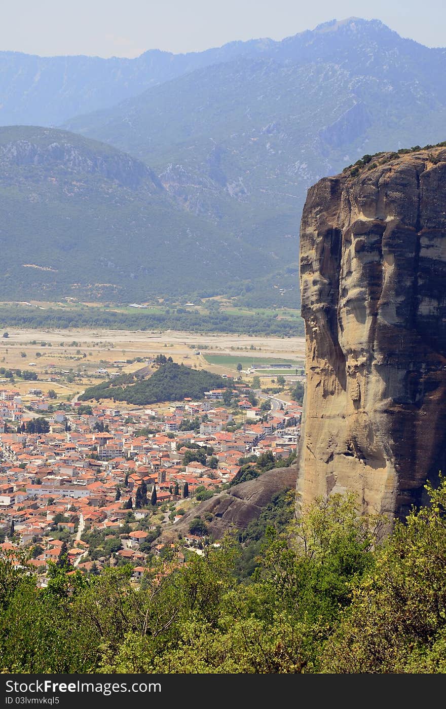 Kalampaka view from Meteora mountains in Greece