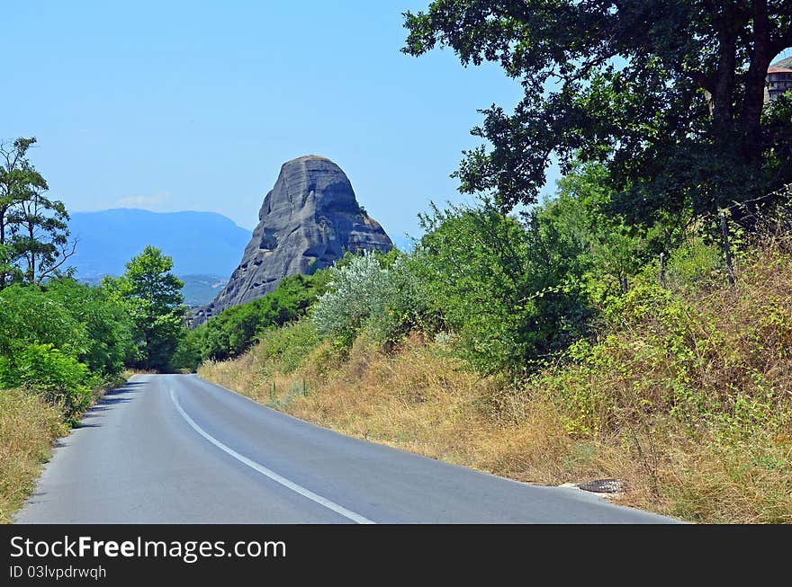 Curved road in Meteora mountains. Curved road in Meteora mountains