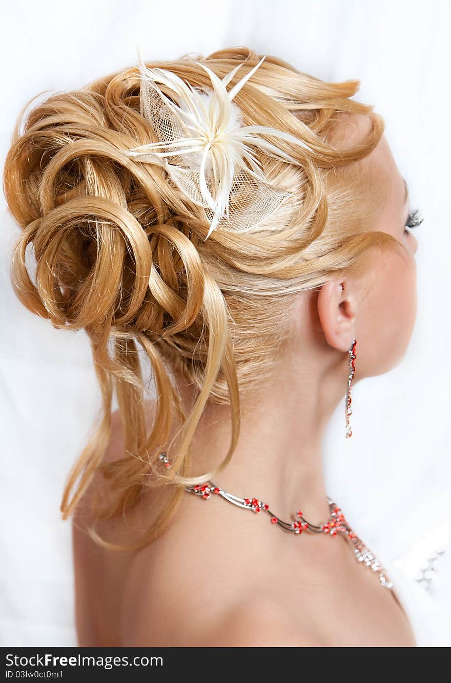 Hairdress of the girl with ornaments