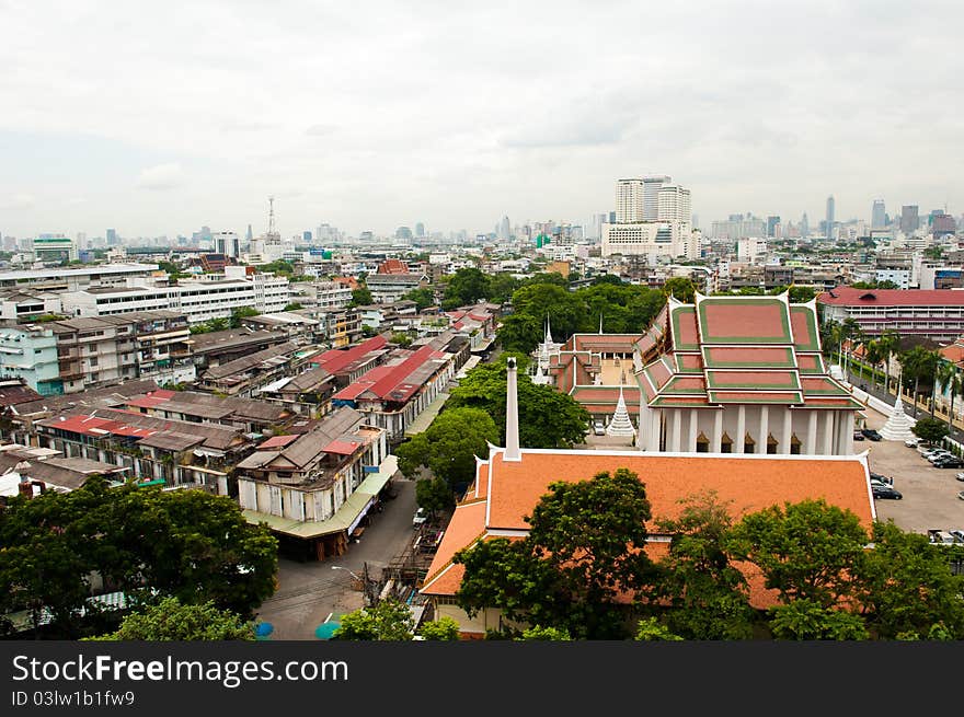 The skyline of Bangkok, Thailand from the Golden Mount