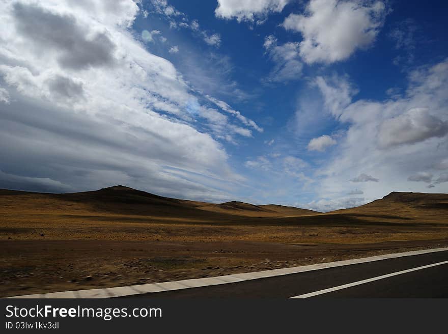 Yellow grassland landscpae in Inner Mongolia, China.