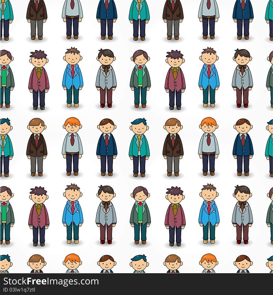 Seamless young boy pattern, drawing