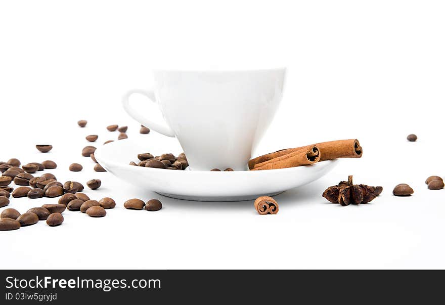 Cup of coffee on a white background