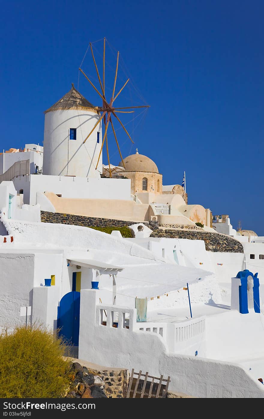 Windmill in Oia at Santorini island, Greece