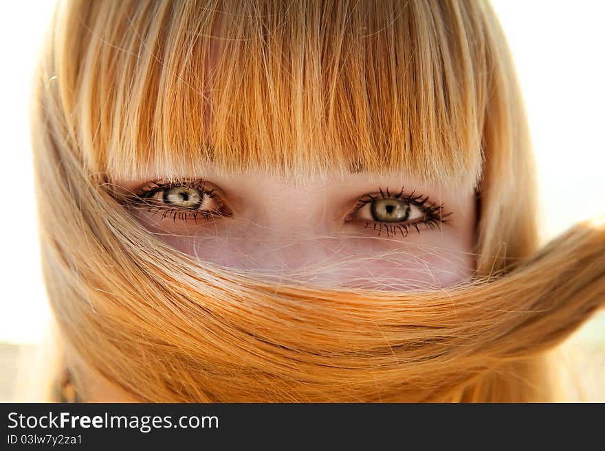 Close-up view at girl's eyes.