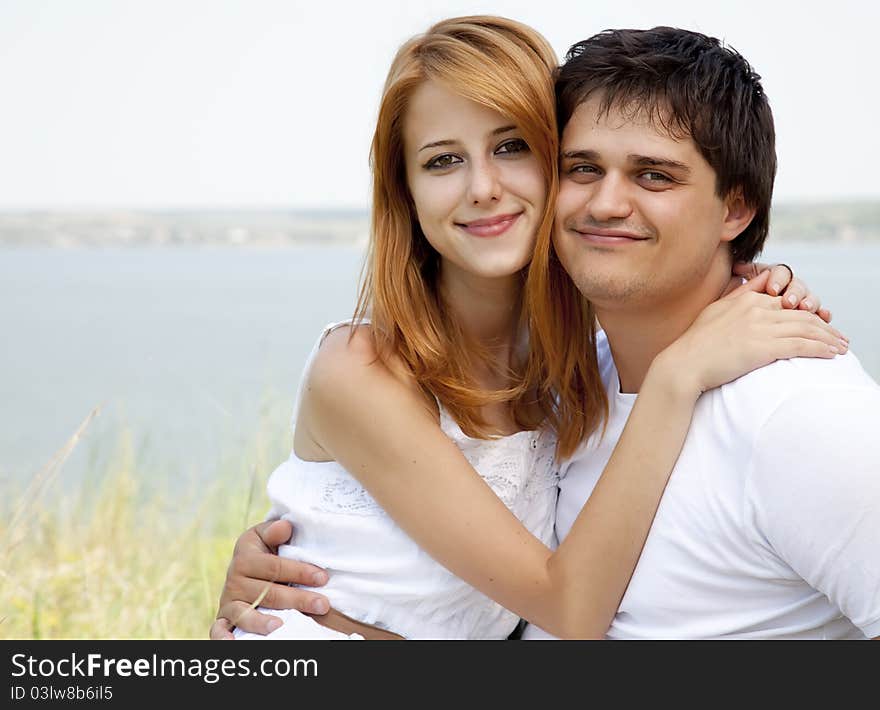 Young couple in the nature. Outdoor photo