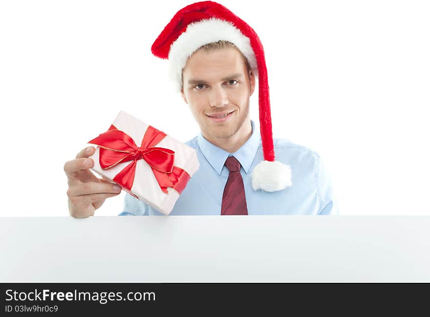 Young man holding a gift. Young man holding a gift